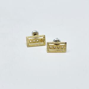 Gold Tone Chicago Flag Earrings Stud Post Back 1/2" Wide 1/4" Height Rectangle